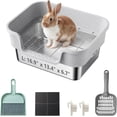 thumbnail image 1 of Stainless Steel Rabbit Litter Box with Safety Grid, Large Sifting Bunny Litter Pan for Small Animals, Guinea Pig, Ferret, Easy to Clean, Anti-Urine Leakage Metal Pet Toilet (16.9" × 13.4" × 6.7"), 1 of 7