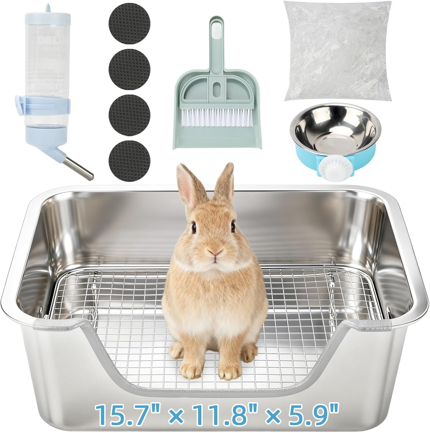 Stainless Steel Rabbit Litter Box with Sifting Tray, Metal Grids Bunny Litter Box, Small Animal Toilet Pan Steel Grid for Adult Guinea Pigs, Chinchillas, Ferrets, Easy to Clean, Odor Control