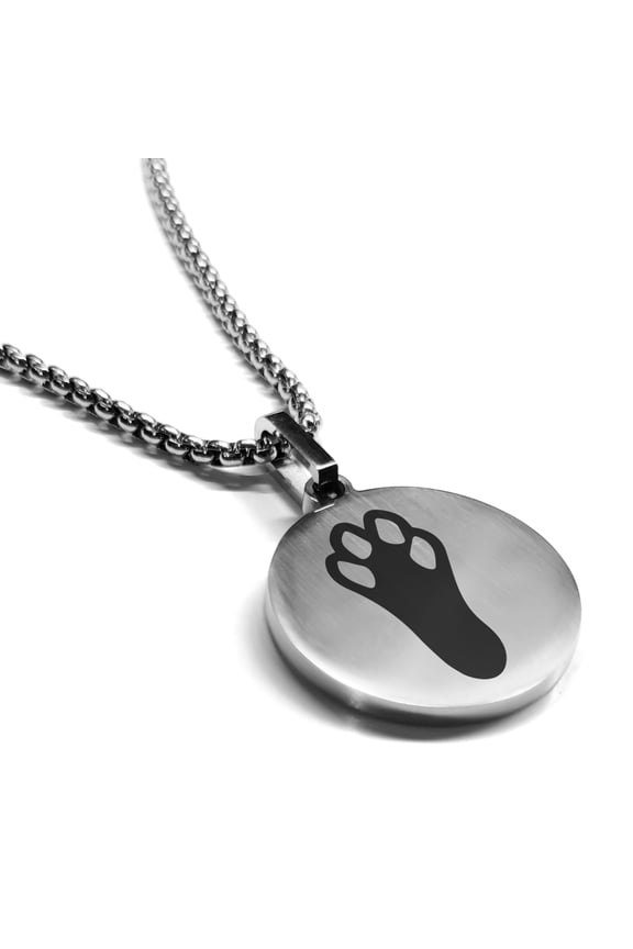 Stainless Steel Rabbit’s Foot Good Luck Charm Round Medallion Pendant Necklace