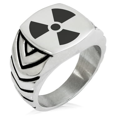 Stainless Steel Radioactive Chevron Pattern Biker Style Polished Ring