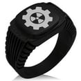 thumbnail image 1 of Tioneer Stainless Steel Radioactive Gear CZ Ribbed Needle Stripe Pattern Biker Style Polished Ring, 1 of 1