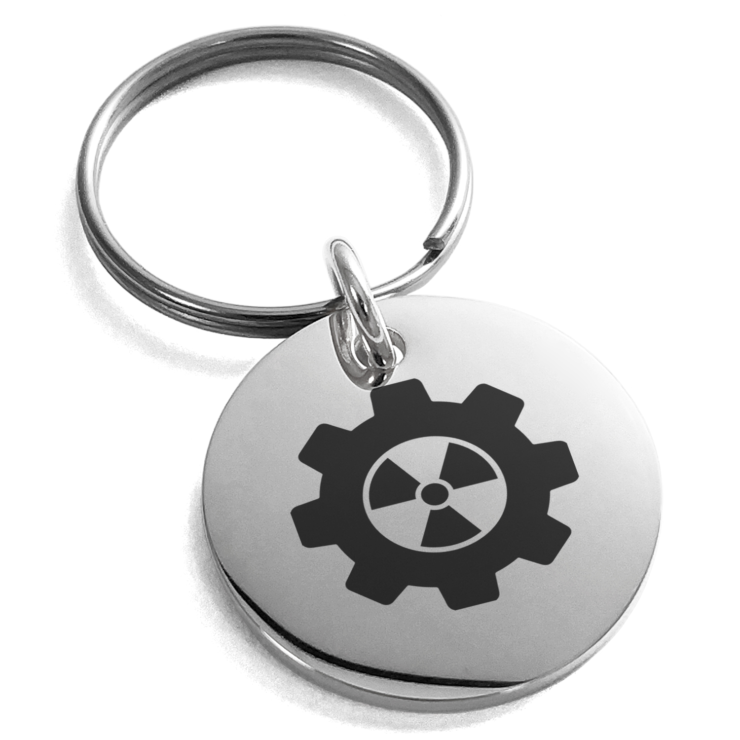 Stainless Steel Radioactive Gear Engraved Small Medallion Circle Charm ...