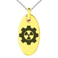 thumbnail image 1 of Tioneer Stainless Steel Radioactive Gear Engraved Small Oval Charm Pendant Necklace, 1 of 1