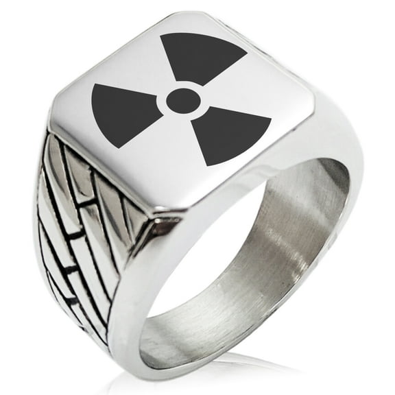 Tioneer Stainless Steel Radioactive Geometric Pattern Biker Style Polished Ring