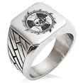 thumbnail image 1 of Tioneer Stainless Steel Radioactive Sawblade Skull Geometric Pattern Biker Style Polished Ring, 1 of 1