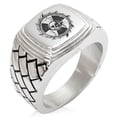 thumbnail image 1 of Tioneer Stainless Steel Radioactive Sawblade Skull Geometric Pattern Step-Down Biker Style Polished Ring, 1 of 1