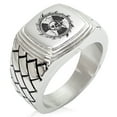 thumbnail image 1 of Tioneer Stainless Steel Radioactive Sawblade Skull Geometric Pattern Step-Down Biker Style Polished Ring, 1 of 1