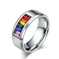 thumbnail image 1 of Stainless Steel Rainbow Flag Pattern Ring For Unisex Jewelry Sizes 5 6 7 8 9 10 11 12 Pride Gift For Pride Wear, 1 of 5