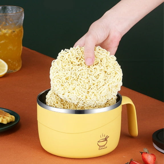 Stainless Steel Ramen Bowl, Instant Noodle Soup Bowl, Salad Serving Bowl, With Plastic Handle, Microwave Safe, Lid as Phone Stand, Durable, For Kitchen Office Camping Hiking Picnic