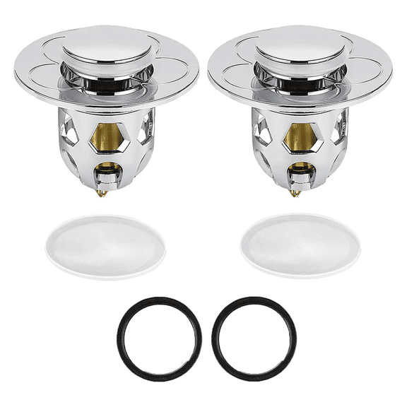 Stainless Steel, Rebound Core Push Type Sink Plug, Universal -Up Drain Strainer with Anti Clogging Sieve 34-40 mm