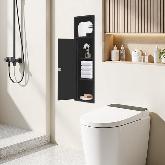 Stainless Steel Recessed Bathroom Niche With Toilet Paper Holder Storage Shelf