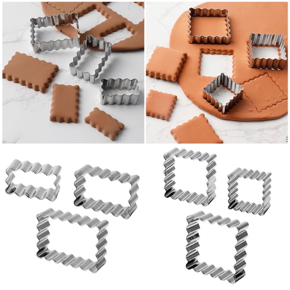 Stainless Steel Rectangle Cookie Cutter Set with Fluted Edges - 3-Piece Baking Tool for Cookies Pastries Fondant and Craft Projects