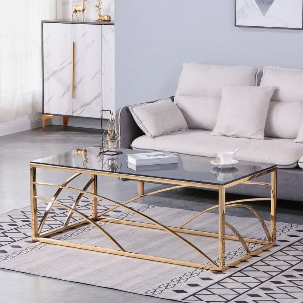 Stainless Steel Rectangular Accent Glass Coffee Table for Living Room ...