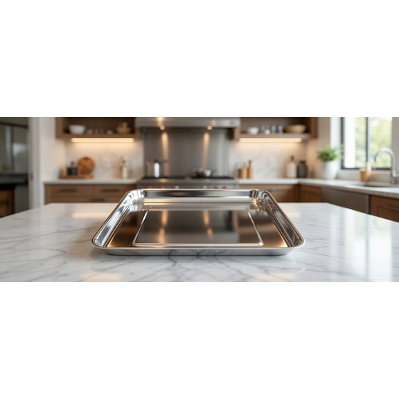 Stainless Steel Rectangular Baking Tray - 12.4 x 11 Inch Shallow Pan for Oven, Toaster, Roasting and Everyday Cooking