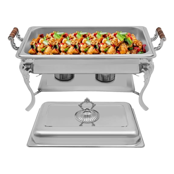 Stainless Steel Rectangular Chafing Dish Buffet, 9L Capacity Hot & Cold Food Warmer with Lid for Hotel Restaurant Catering