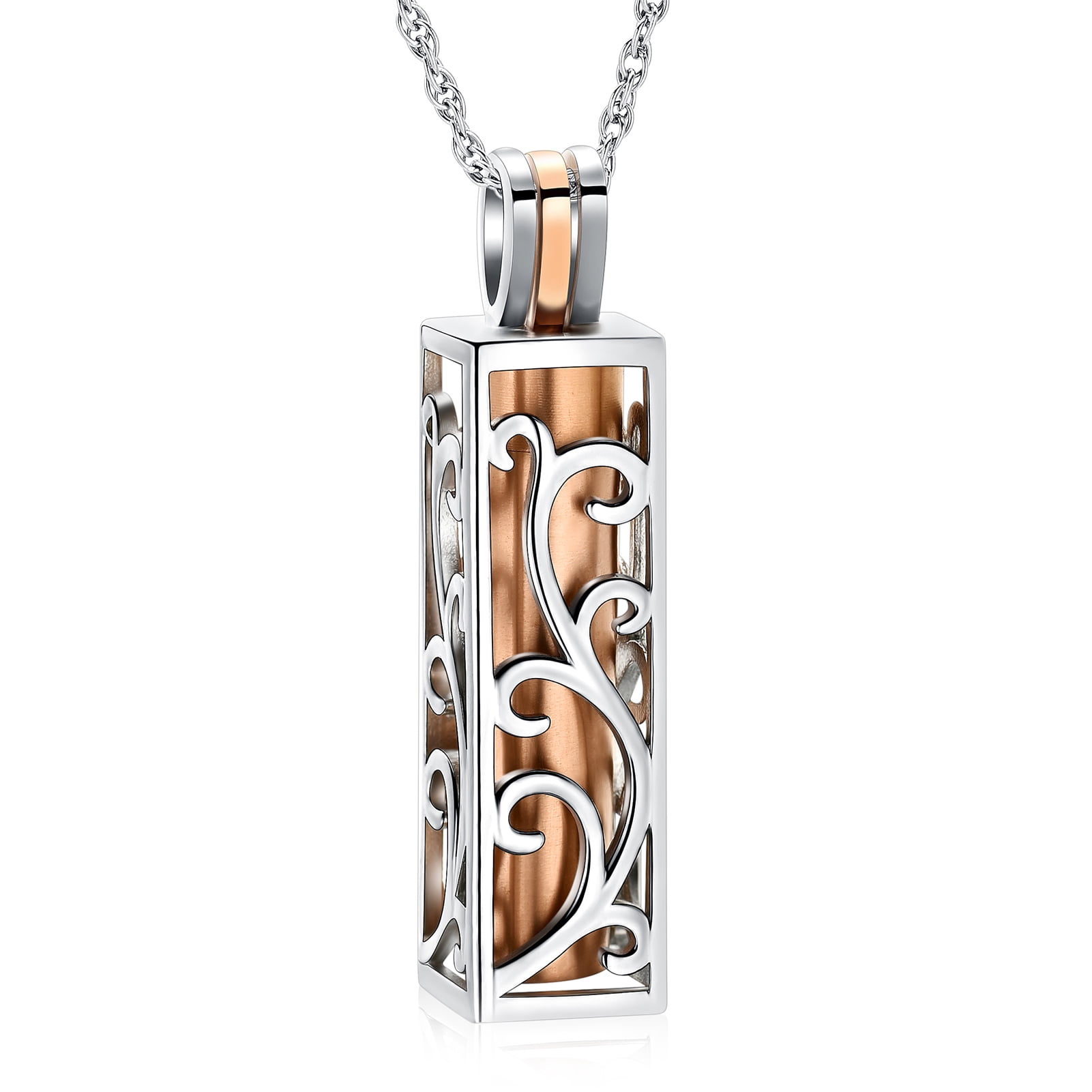 Stainless Steel Rectangular Tree of Life Pattern Hollow Urn Pendant ...