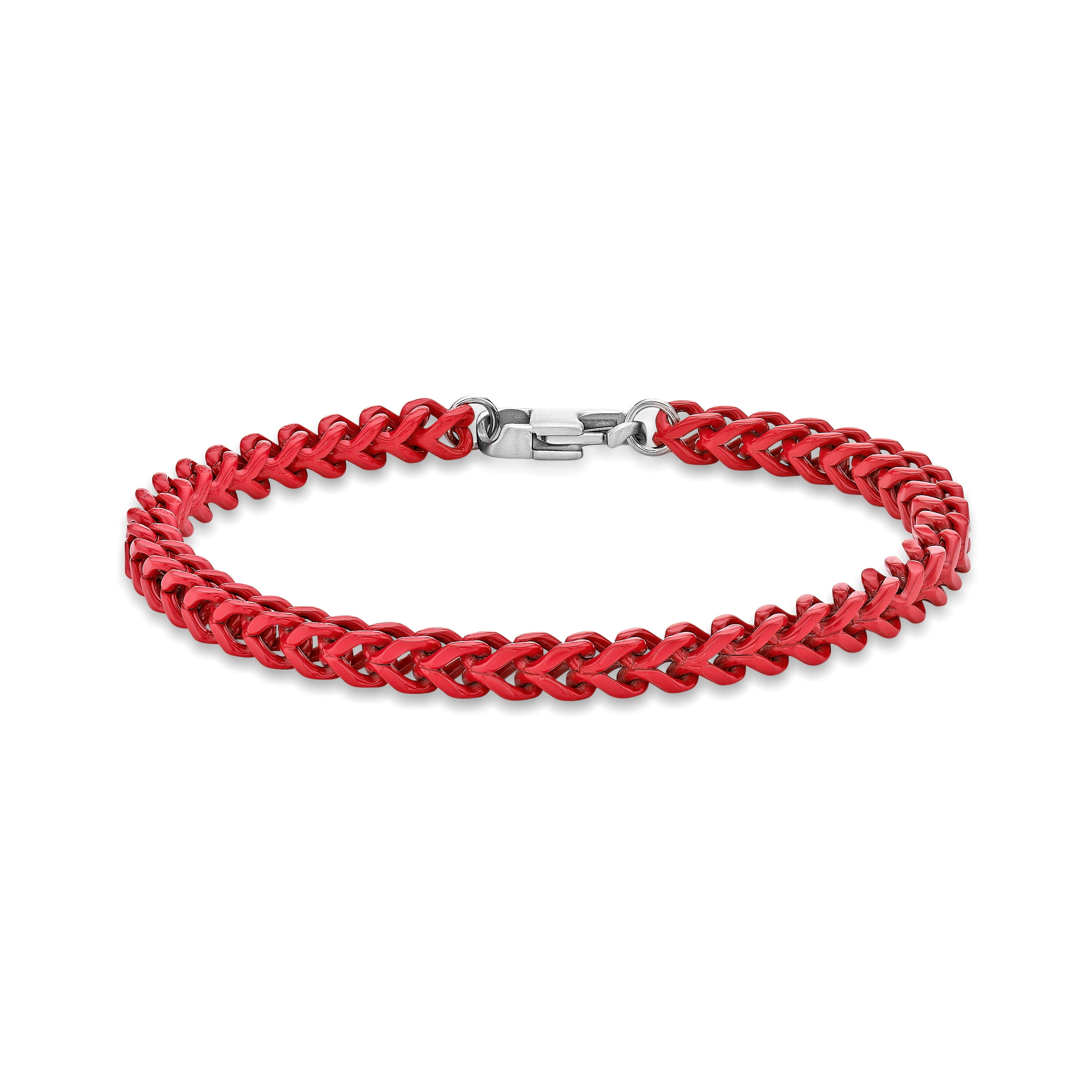 Stainless Steel Red Acrylic Bracelet for Men 9 Inches Thin Franco Chain 5 mm Wide Lobster Claw by Metro Jewelry