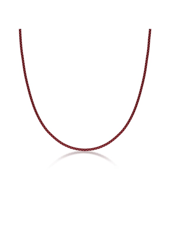 Stainless Steel Red Acrylic Thin Round Box Chain Necklace for Men 3 MM 24 Inch Long with Lobster Claw by Metro Jewelry