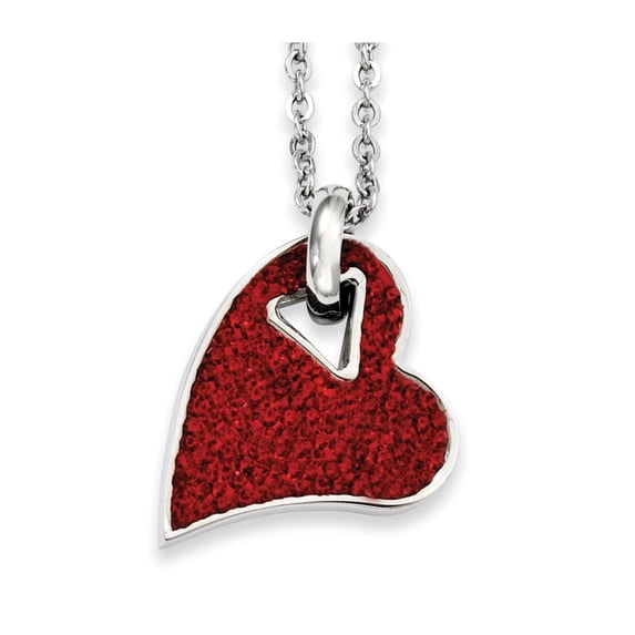 Stainless Steel Red Crystal Heart Pendant 20inch Necklace - 20 Inch - Measures 22mm Wide