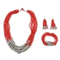 thumbnail image 1 of Stainless Steel Red Glass Resin Bracelet Drop Dangle Earrings Necklace Set for Women Jewelry for Women Birthday Christmas Gifts, 1 of 7