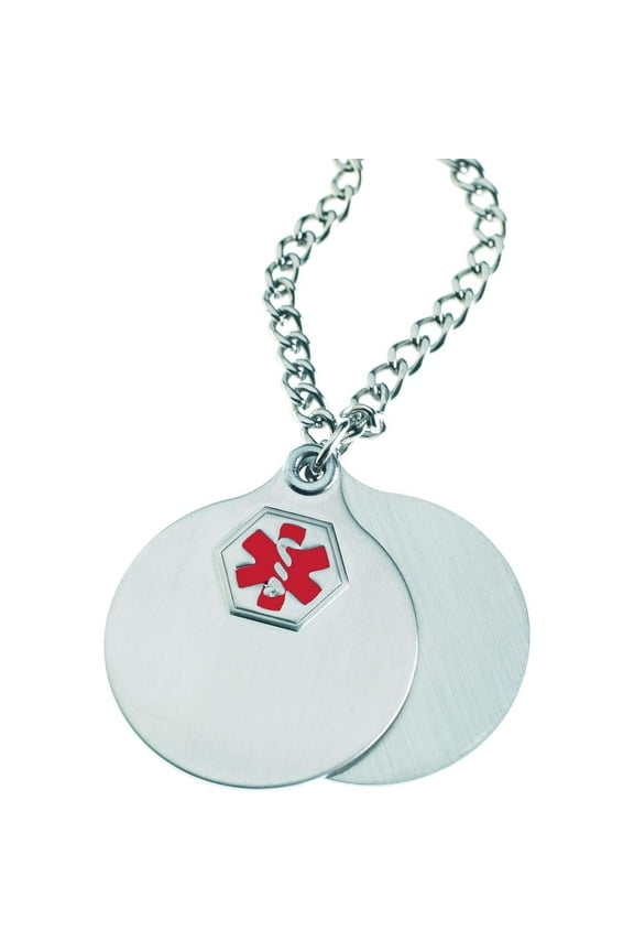 Stainless Steel Red Medical Emergency ID Information Charm & 25" Chain