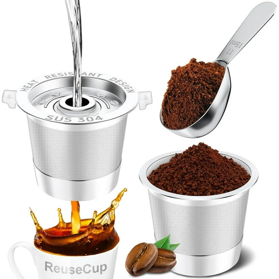 Stainless Steel Refillable K Cups , Metal K Cups Coffee Pods for keurig with Heat Resistant Handles and Coffee Scoop, K Cup Filters, NO BPA, 2 Pack