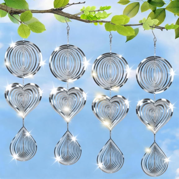 Stainless Steel Reflective Rotating Wind Chime Bird Repellent, Light Reflection & Wind Noise Physical Bird Deterrent, Weatherproof Hanging Ornament for Orchard, Garden