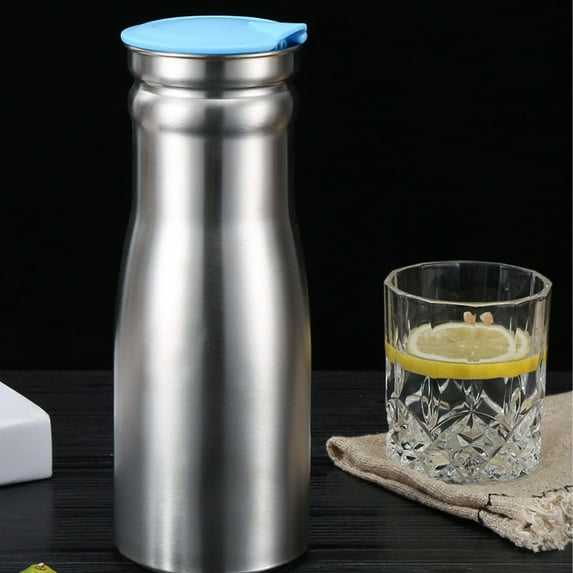 Stainless Steel Refrigerator Door Kettle with Lid, 1L Large Capacity Odorless Pitcher for Juice, Iced Tea, Cold Drinks, Mirror Finish, Wide Spout Design