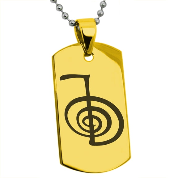 Tioneer Stainless Steel Reiki Cho Ku Rei Power Engraved Dog Tag Pendant Necklace