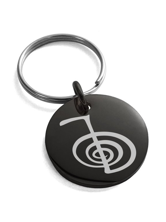 Stainless Steel Reiki Cho Ku Rei Power Engraved Small Medallion Circle Charm Keychain Keyring