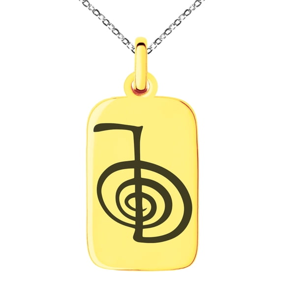 Stainless Steel Reiki Cho Ku Rei Power Engraved Small Rectangle Dog Tag Charm Pendant Necklace