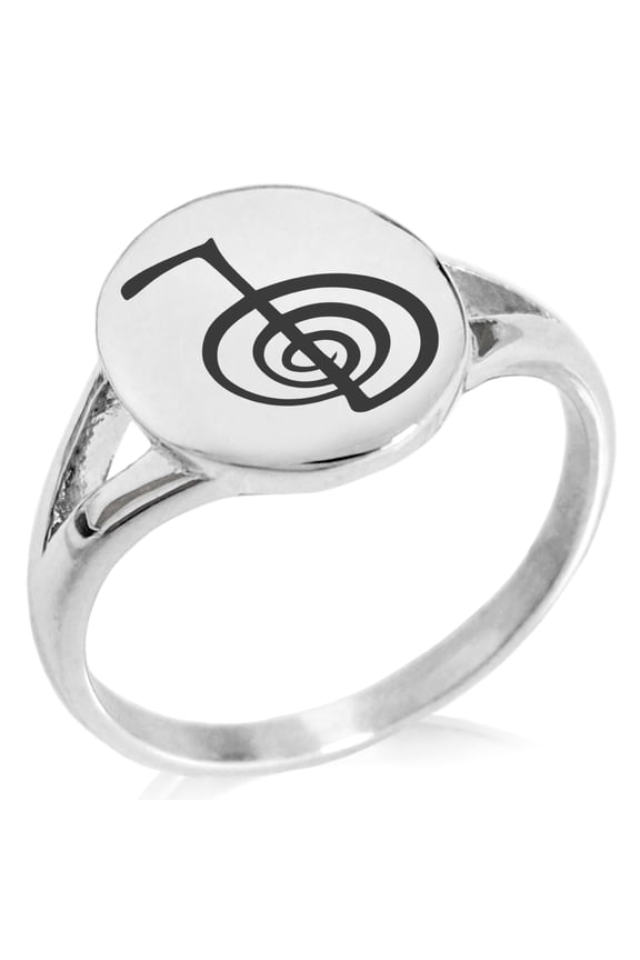 Stainless Steel Reiki Cho Ku Rei Power Minimalist Oval Top Polished Statement Signet Ring