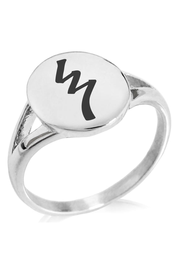 Stainless Steel Reiki Raku Completion Minimalist Oval Top Polished Statement Signet Ring