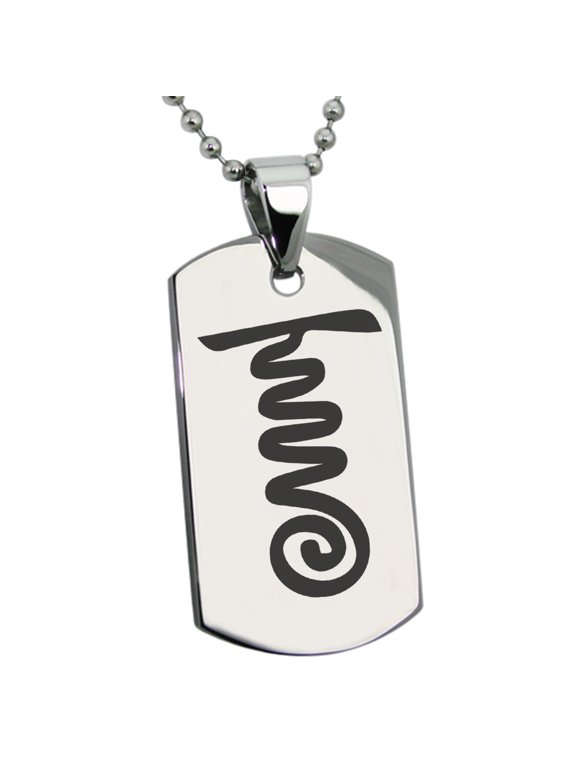Stainless Steel Reiki Tibetan Fire Serpent Chakra Engraved Dog Tag Pendant Necklace