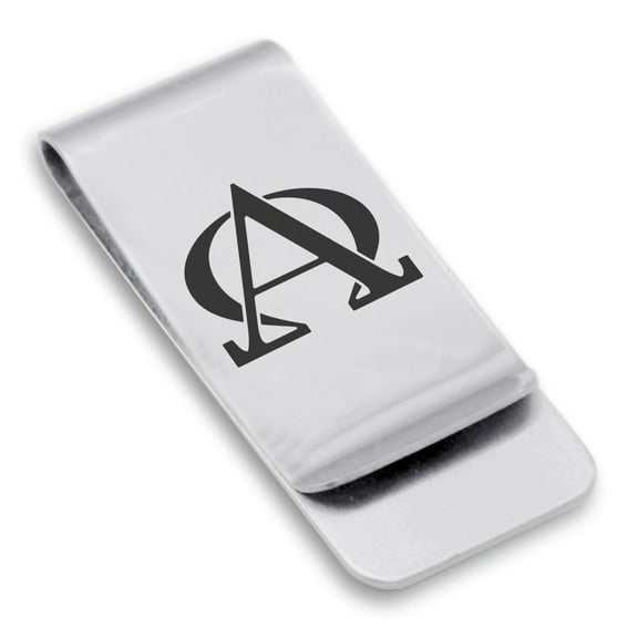Stainless Steel Religious Alpha and Omega Classic Slim Money Clip Credit Card Holder