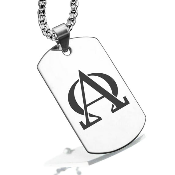 Stainless Steel Religious Alpha and Omega Dog Tag Pendant Necklace