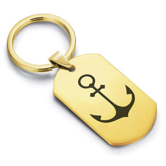 Stainless Steel Religious Anchor Dog Tag Keychain Circle Ring