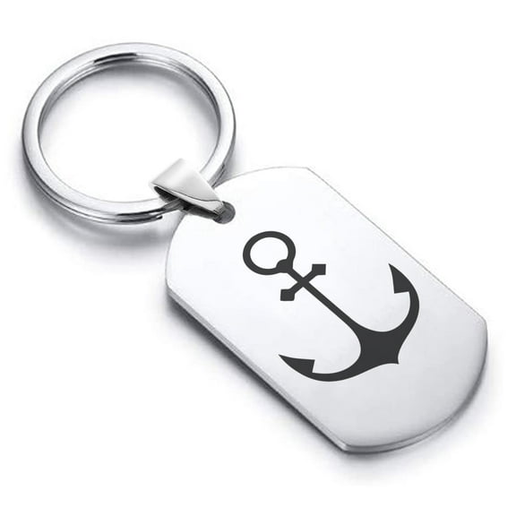 Stainless Steel Religious Anchor Dog Tag Keychain Circle Ring
