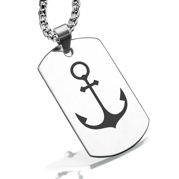 Stainless Steel Religious Anchor Dog Tag Pendant Necklace