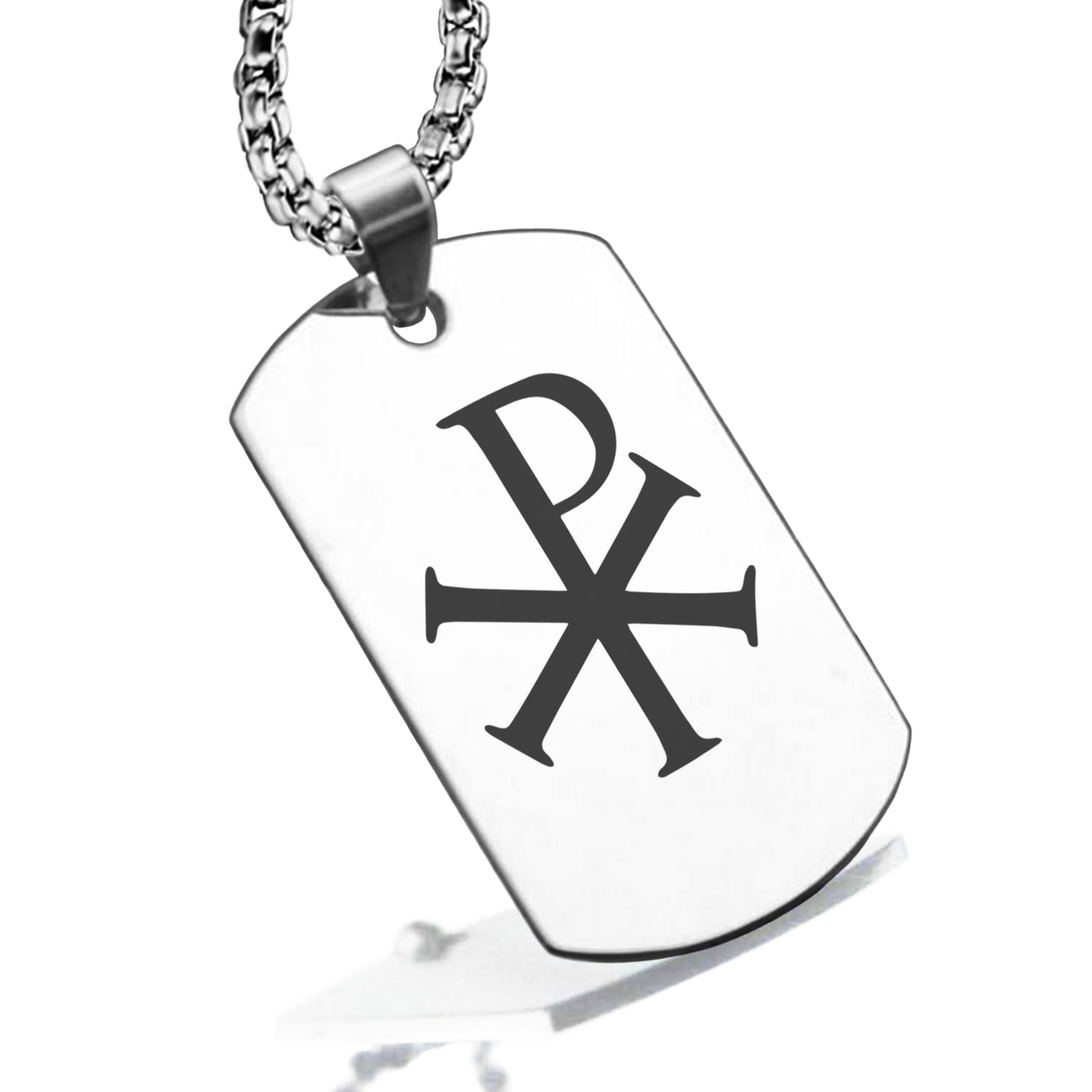 Stainless Steel Religious Chi Rho Dog Tag Pendant Necklace - Walmart.com