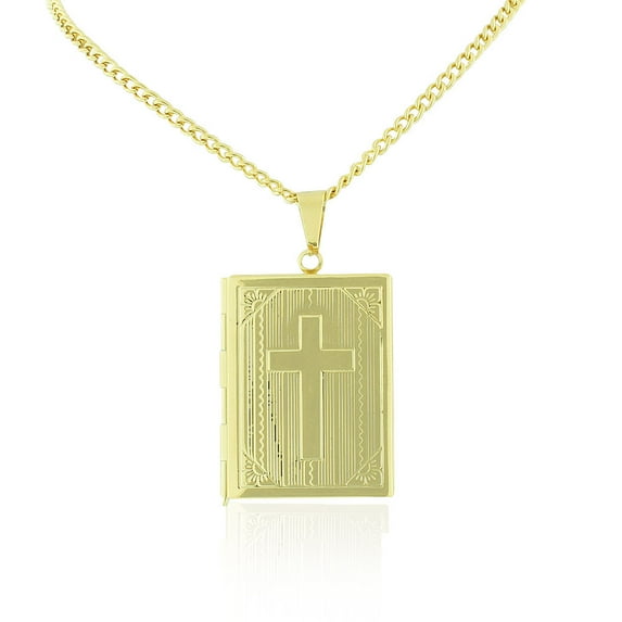 Stainless Steel Religious Cross Bible Book Locket, 22"