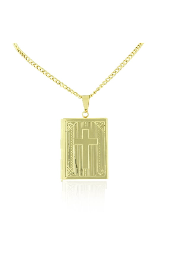 Stainless Steel Religious Cross Bible Book Locket, 22"