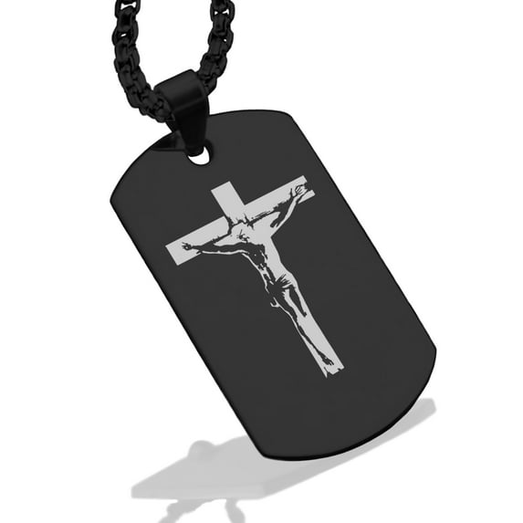 Stainless Steel Religious Cross Crucifix Dog Tag Pendant Necklace