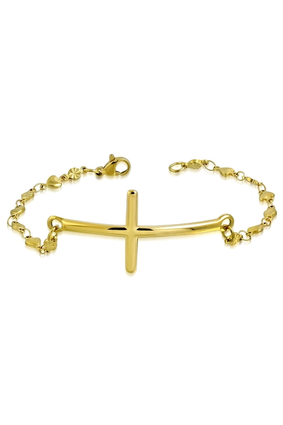 Stainless Steel Religious Cross Link Chain Bracelet, 8"