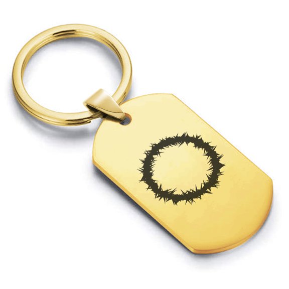 Stainless Steel Religious Crown of Thorns Dog Tag Keychain Circle Ring