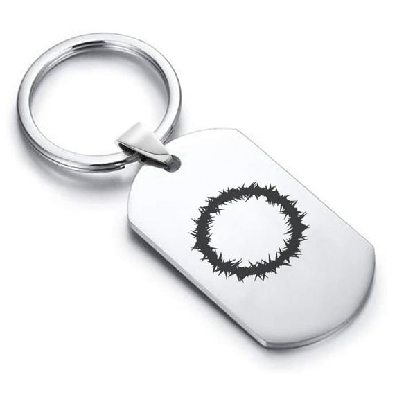Stainless Steel Religious Crown of Thorns Dog Tag Keychain Circle Ring