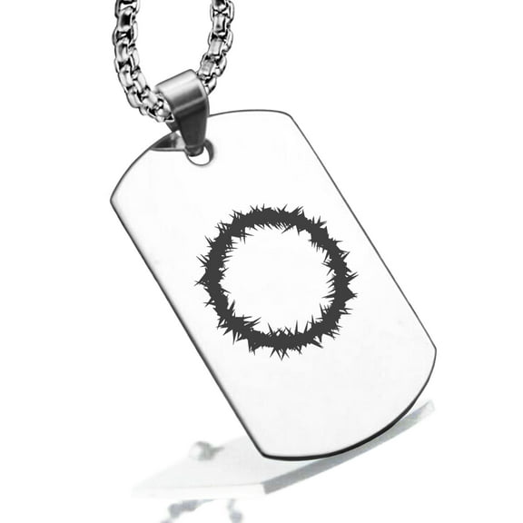 Stainless Steel Religious Crown of Thorns Dog Tag Pendant Necklace