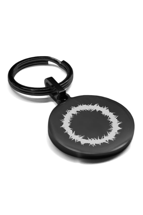 Stainless Steel Religious Crown of Thorns Round Medallion Keychain Circle Ring