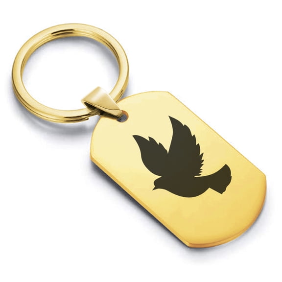 Stainless Steel Religious Dove Dog Tag Keychain Circle Ring