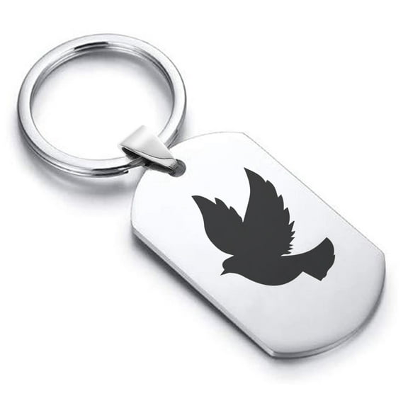 Stainless Steel Religious Dove Dog Tag Keychain Circle Ring
